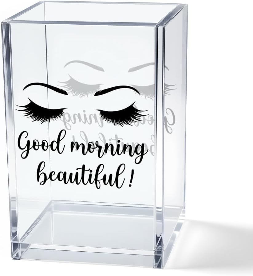 Better Late Than Ugly Acrylic Makeup Brush Organizer Holder, Self Affirmations Desk Acrylic Brushes Storage, Make Up Artist Gifts, Birthday Gifts for Her Wife Sister Friend Makeup Lovers