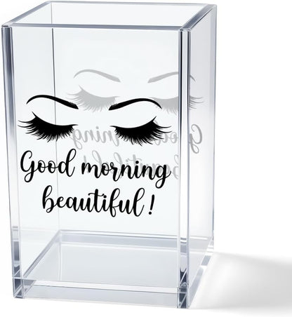 Better Late Than Ugly Acrylic Makeup Brush Organizer Holder, Self Affirmations Desk Acrylic Brushes Storage, Make Up Artist Gifts, Birthday Gifts for Her Wife Sister Friend Makeup Lovers