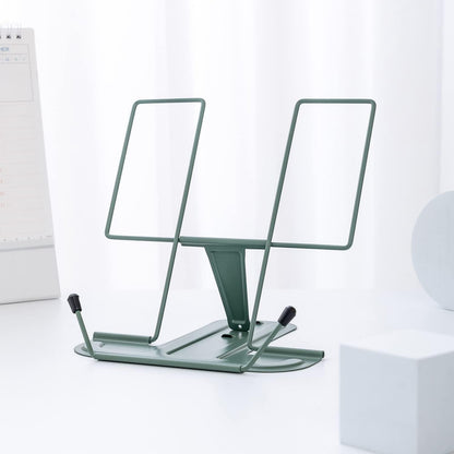 Metal Book Stand for Desk, Adjustable Reading Rest Book Holder, Portable Cookbook Documents Holder, Sturdy Typing Stand for Recipes Textbooks Tablet Music Books with Page Clips (Green)
