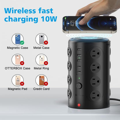 Tower Power Strip Surge Protector with 16 Outlets and 5 USB Ports (2 USB-C), 6FT Extension Cord with Multiple Outlets,Heavy Duty Charging Station,Home Office Dorm Room Essentials. No Wireless Charging