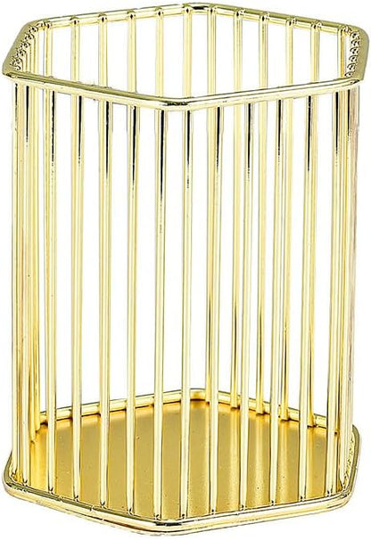 Gold Metal Pen Holder for Desk - Heavy Duty Makeup Brush Organizer Cup with, Pencil Holder for Office & Home, Storage for Stationery/Cosmetics/Art Supplies, Matte Finish, 4.8 Inch (Round)