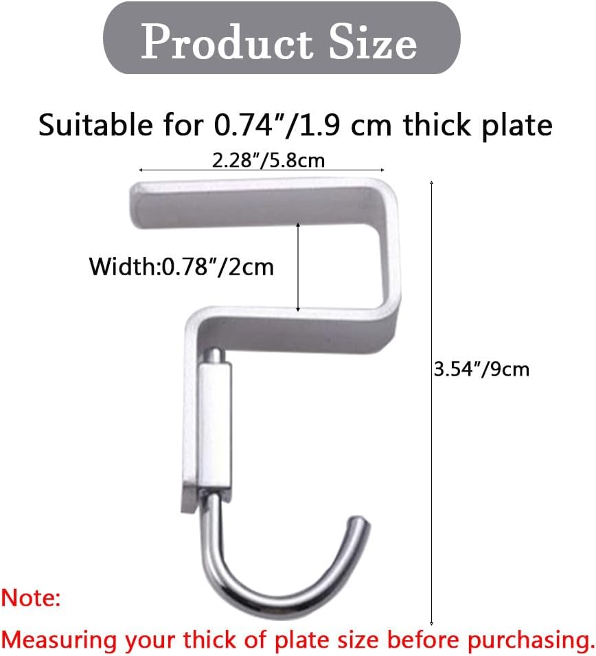 2 Pcs Desk Hook, Student Desktop Nail-Free Hook, Under Table Hook for Schoolbag, Space Aluminium Alloy, Hanger Hooks for Bag Purse Clothes Backpack Holder, Suitable for 2.5 cm/0.98" Thick Plate
