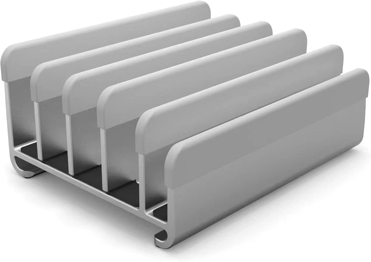 Elestoria 5- Slot Vertical Laptop Stand - Aluminum Laptop Stand Vertical for Desk - Adjustable Width (12-38mm) Fits MacBook Pro/Air, Surface & Gaming Laptops upto 17.3"-Heavy Duty Laptop Holder-Silver