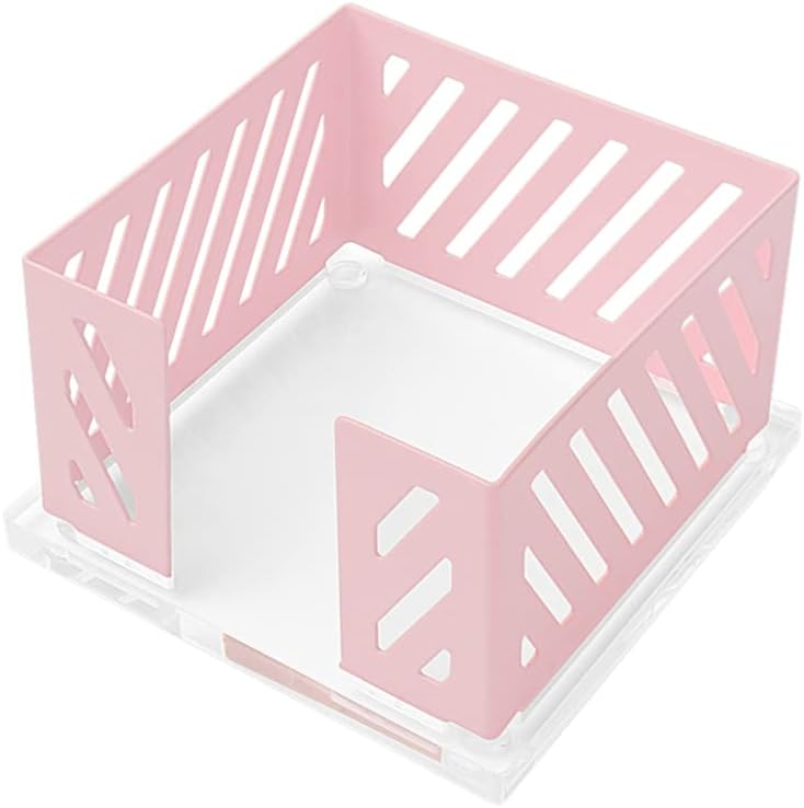 Sticky Note Holder Memo Pad Cube Dispenser 3.5 x 3.5Inch Notepad Holder Acrylic Base Purple Metal Mesh Desk Organizer for Home Office Supplies (Purple Memo Pad Holder)