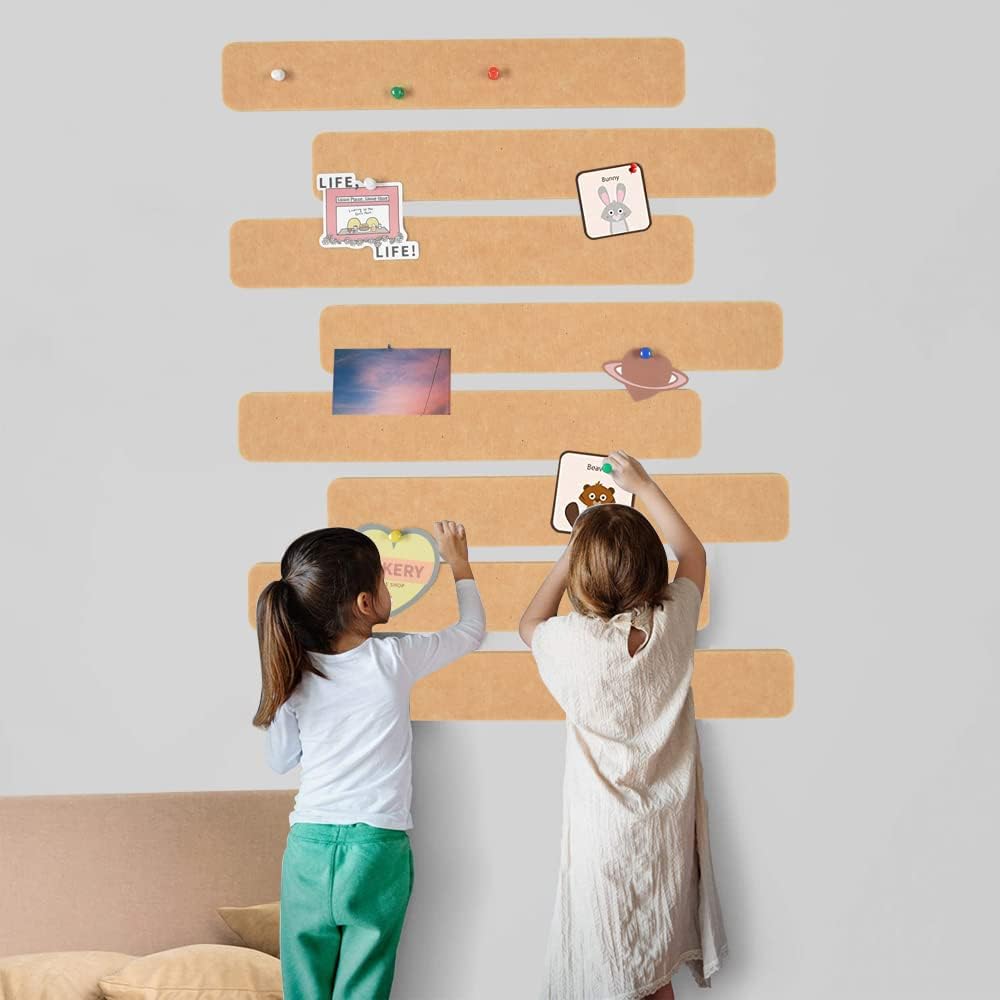 Vuzvuv 8 pcs Bulletin Board Bar Strips with 50 Pushpins & 10 Wooden Clip pins，Self Adhesive Cork Board for Wall，Felt Pin Board for School，Office Decor（Black White Grey）