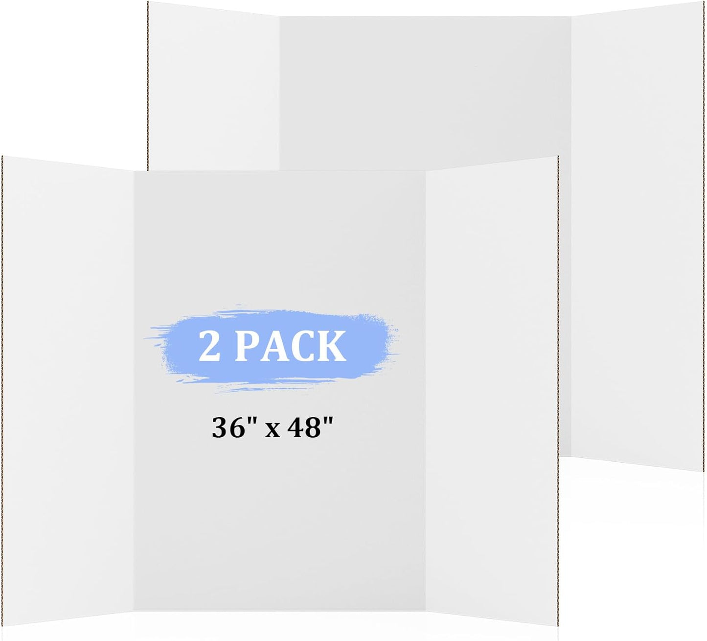 AKONEGE 2 Pack 36" x 48" Trifold Poster Board for Presentation, White Corrugated Cardboard Large Tri Fold Poster Board for Science Fair, Office & School Projects, Photo Displays, Exhibitions Event