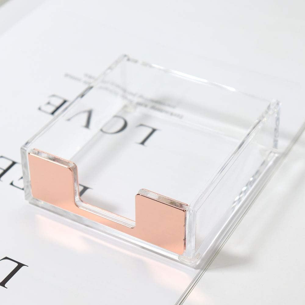 MultiBey Gold Sticky Notes Holder Clear Acrylic Memo Pad Dispenser Post it Note Holder Desk Supplies Organizer Accessories for Office Home Schools (Gold)