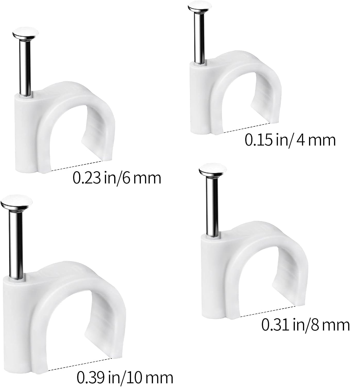Abnii Cable Clips, 400 Pcs, 4mm 6mm 8mm 10mm, Wire Wall Clips with Steel Nails, Ethernet Cable Clips, Cable Tacks Coax Holder Clips, RG6 RG59 CAT6 RJ45 Cable Cord Clips, White…