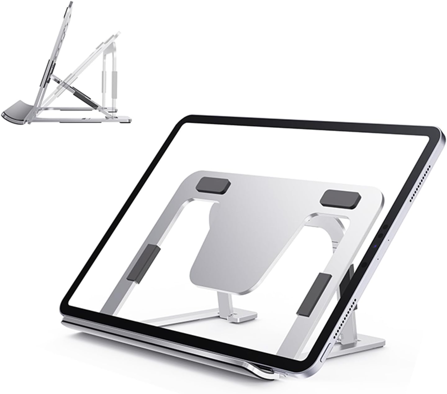 Portable Monitor Stand for Desk, Drawing Tablet Stand Ergonomic 8-Level Adjustable Height Travel Foldable Aluminum Alloy Desktop Tablet Holder for Home,Office or Travel