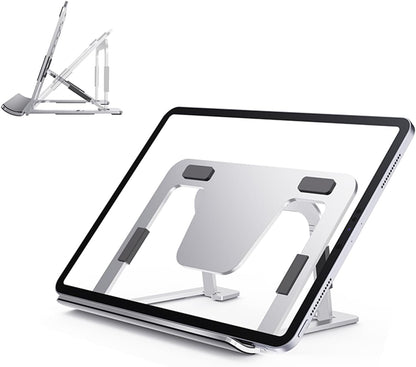 Portable Monitor Stand for Desk, Drawing Tablet Stand Ergonomic 8-Level Adjustable Height Travel Foldable Aluminum Alloy Desktop Tablet Holder for Home,Office or Travel