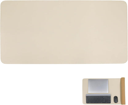 Double-Sided Keyboard Mouse Pad, 31.5"x15.7" PU Leather and Cork Desk Mat Large Overlocked-Edge Desk Pad with Matching Thread, Black
