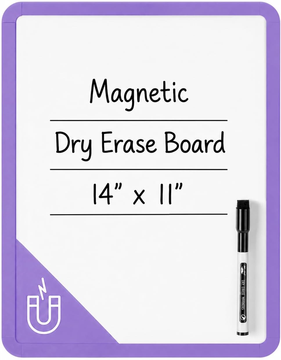 Mr. Pen- Dry Erase Board, 14” x 11” with a Black Dry Erase Marker, White Frame, Small Mini White Board for Students, Fridge, Wall, Locker, Includes Double Sided Tapes