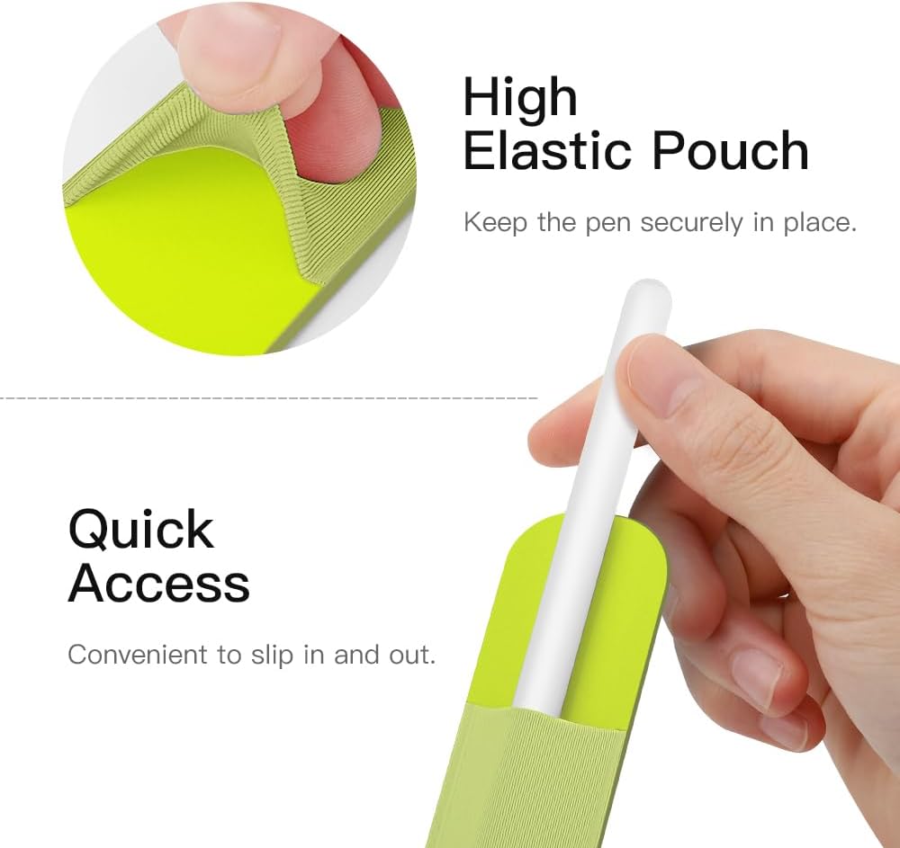 MoKo Pencil Holder Sticker Fit Apple Pencil Pro, Apple Pencil (USB-C), iPencil 1st/2nd Generation, Elastic Pencil Pocket Pouch Adhesive Sleeve Attached to iPad Case for Stylus Pens,Black