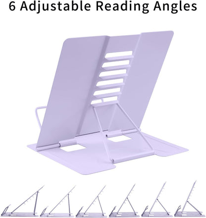 MSDADA Desk Book Stand Metal Reading Rest Book Holder Adjustable Cookbook Documents Holder Bookstands for Recipes Textbook Music Books, the First Day of School Gift for Students, Teachers (Light Blue)