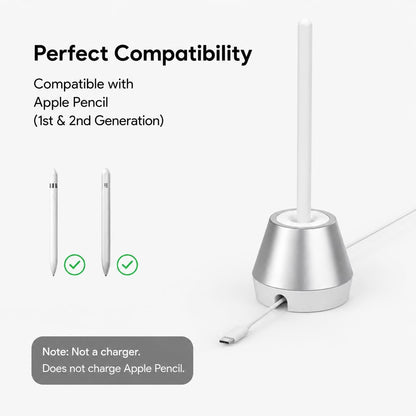 Aluminum Stylus Stand, 2-in-1 Desktop Pen Holder & Cable Organizer Compatible with Apple Pencil 1st/2nd Gen, Anti-Slip Silicone Base Desk Accessory (Black)