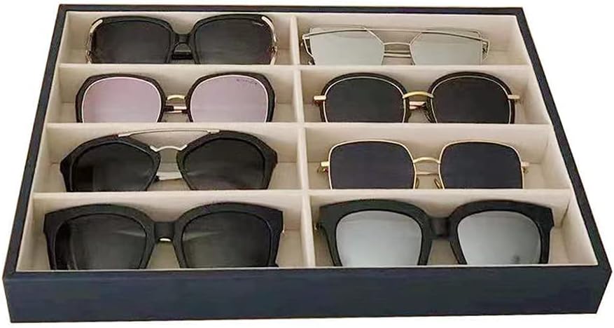 Premium Quality Sunglasses Tray Organizer Display PU Leather Exterior Soft Velvet Liner