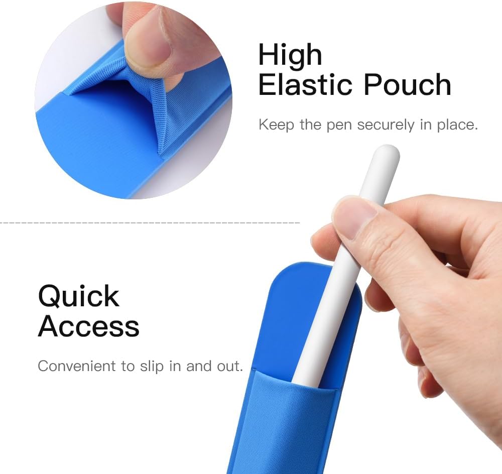 MoKo Pencil Holder Sticker Fit Apple Pencil Pro, Apple Pencil (USB-C), iPencil 1st/2nd Generation, Elastic Pencil Pocket Pouch Adhesive Sleeve Attached to iPad Case for Stylus Pens,Black