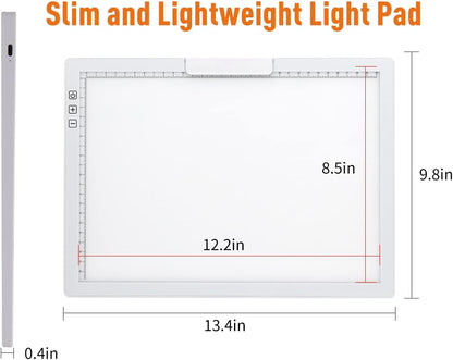 YINGWOND Rechargeable A4 LED Light Pad with Padded Case, Tracing Light Box w/Riser Stands and Paper Clip, 6 Levels of Brightness, Type-c Cable, Wireless Diamond Painting Light Board
