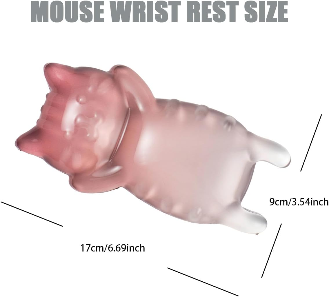 Ergonomic Gel Mouse Wrist Rest – Clear Cute Cat Mouse Wrist Rest, Comfort & Support for Typing and Gaming (Pink)