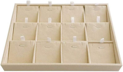 Velvet Sunglasses Organizer Tray 4 Slot, Stackable Eyewear & Glasses Display Case, Premium Beige Velvet, Scratch-Free Lining, Drawer Insert for Dressing Table Vanity Home Retail Trade Show
