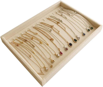 Velvet Sunglasses Organizer Tray 4 Slot, Stackable Eyewear & Glasses Display Case, Premium Beige Velvet, Scratch-Free Lining, Drawer Insert for Dressing Table Vanity Home Retail Trade Show