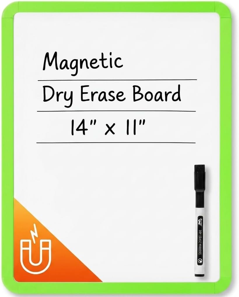 Mr. Pen- Dry Erase Board, 14” x 11” with a Black Dry Erase Marker, White Frame, Small Mini White Board for Students, Fridge, Wall, Locker, Includes Double Sided Tapes