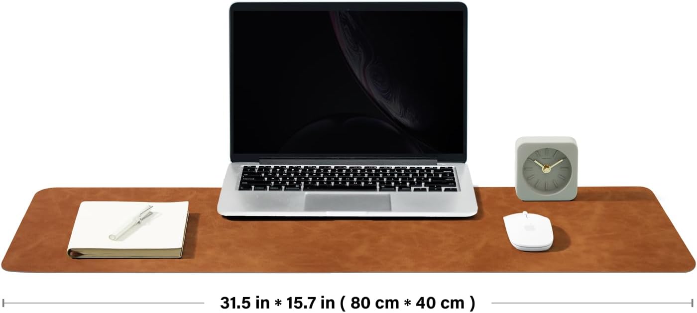 Distressed Leather Desk Mat - Non-Slip PU Desk Pad for Office and Home - Desk Organization and Accessories - Ideal for Large Mouse Pad and Desk Mats on Top of Desks(Tan,36"x 17")