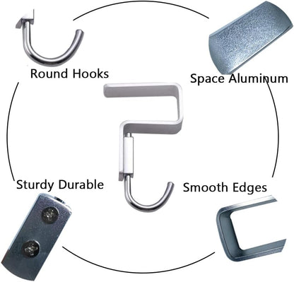 2 Pcs Desk Hook, Student Desktop Nail-Free Hook, Under Table Hook for Schoolbag, Space Aluminium Alloy, Hanger Hooks for Bag Purse Clothes Backpack Holder, Suitable for 2.5 cm/0.98" Thick Plate