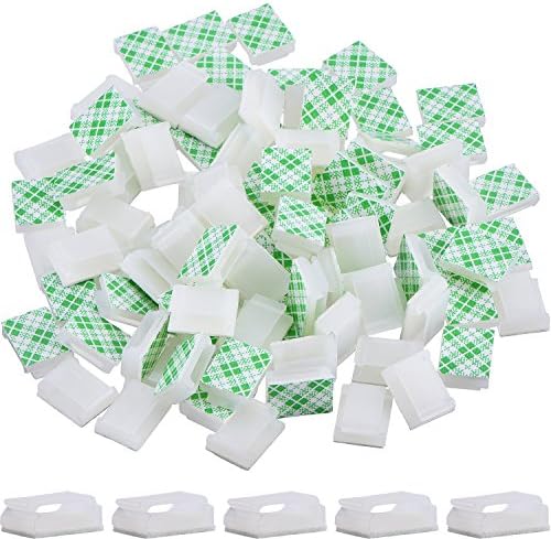 Hicarer 100 Pcs Adhesive Cable Clips Wire Clips Management Wire Cable Holder Clamps Tie Cord Holder for Car Outdoor Wall String Lights Desk Home Office(Small, White)