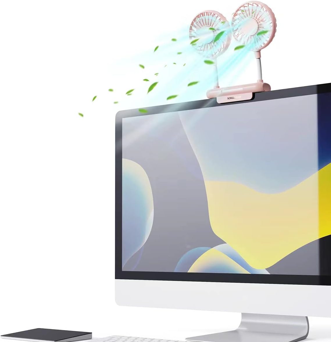 Monitor Fan with LED Lights, USB Desktop Fan with 2 Rotatable Heads, 3 Speeds Desk Fans Small Quiet with Sturdy Adjustable Clamp, Strong Wind Office Personal Cooling Fans for Laptop, Desktop.