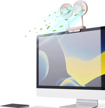 Monitor Fan with LED Lights, USB Desktop Fan with 2 Rotatable Heads, 3 Speeds Desk Fans Small Quiet with Sturdy Adjustable Clamp, Strong Wind Office Personal Cooling Fans for Laptop, Desktop.