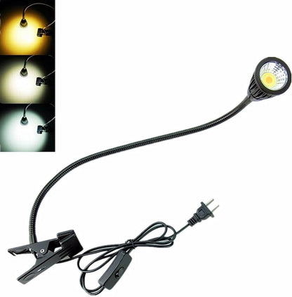 QUANS 5W 3 Colors LED COB Clip on Light Black 19.68 INCH 50 CM Tube Desk Flexible Table Bed Lamp Work Home Design Lighting 110V 220V 85-265VAC with US Plug Switch on Off 500LM (Black)