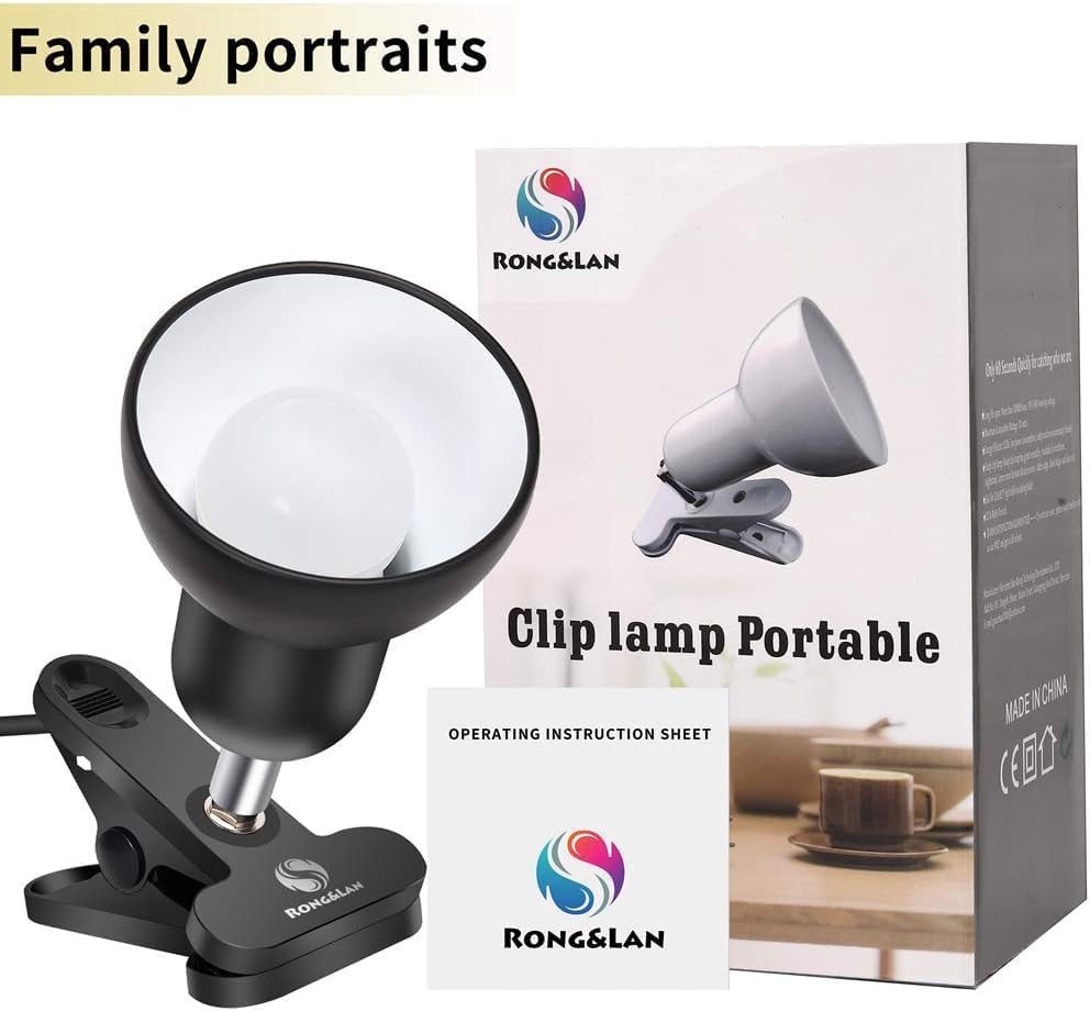 RONG&LAN Clip lamp,360° Rotation Clip on Lamp Portable Book Reading Light,Clamp on Desk/Table/Bunk Bed/Cupboard Home Lighting, (Desk lamp,Seven Colors for Your Choice) (White,2)