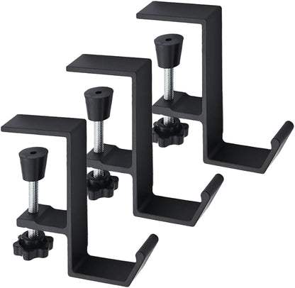 3 Pack Under Desk Mount Bag Holder Hook Clamp,Headphone Holder Backpack Hook,Desk Hook with Adjustable Arm Clamp (Black-A 3pc)