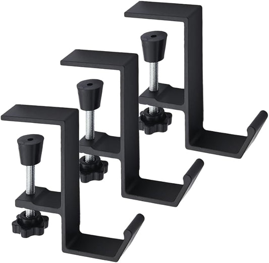 3 Pack Under Desk Mount Bag Holder Hook Clamp,Headphone Holder Backpack Hook,Desk Hook with Adjustable Arm Clamp (Black-A 3pc)