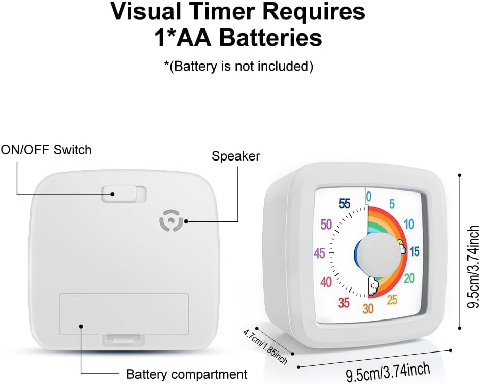 Visual Timer for Kids & Adults, 60 Minute Rainbow Countdown Timer, Time Management Tool for Classroom, Home, Kitchen, Office, School