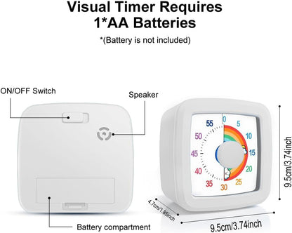 Visual Timer for Kids & Adults, 60 Minute Rainbow Countdown Timer, Time Management Tool for Classroom, Home, Kitchen, Office, School
