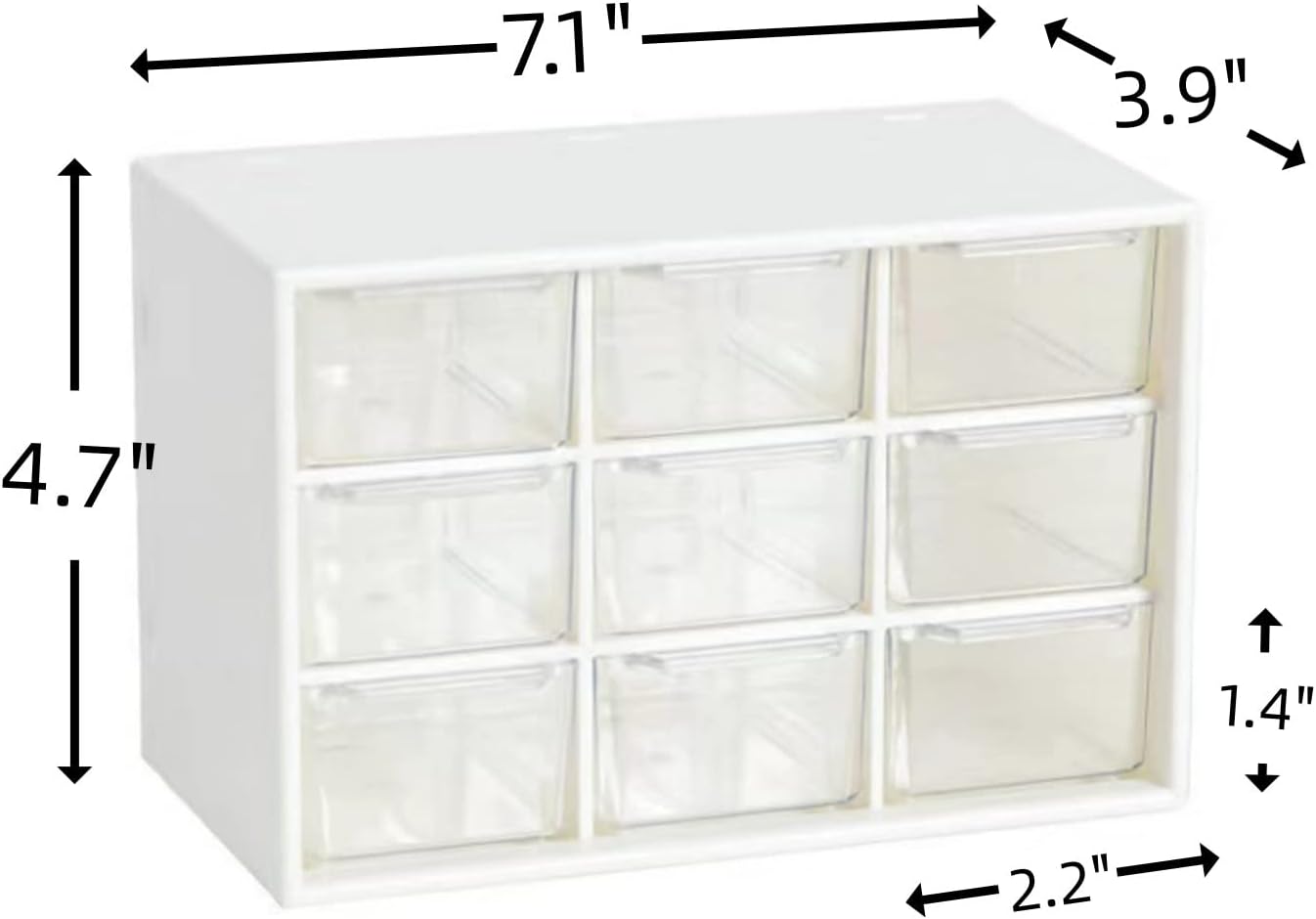 Feadily 2PCS Small Drawer Organizer for Desk, Desktop Drawer Organizer with 9 Clear Drawers, Plastic Desktop Storage Drawers 7.1 Inch x 3 .9 Inch x 4.7 Inch, White