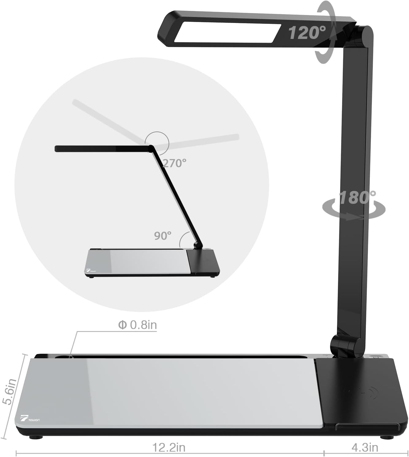 TOWON LED Desk Lamp with Charging Pad and Dry Erase Whiteboard - Adjustable 2 Level Light Touch Lamp, Eye-Caring Foldable Table Lamp with White Board Storage College Dorm Room Essentials, Black