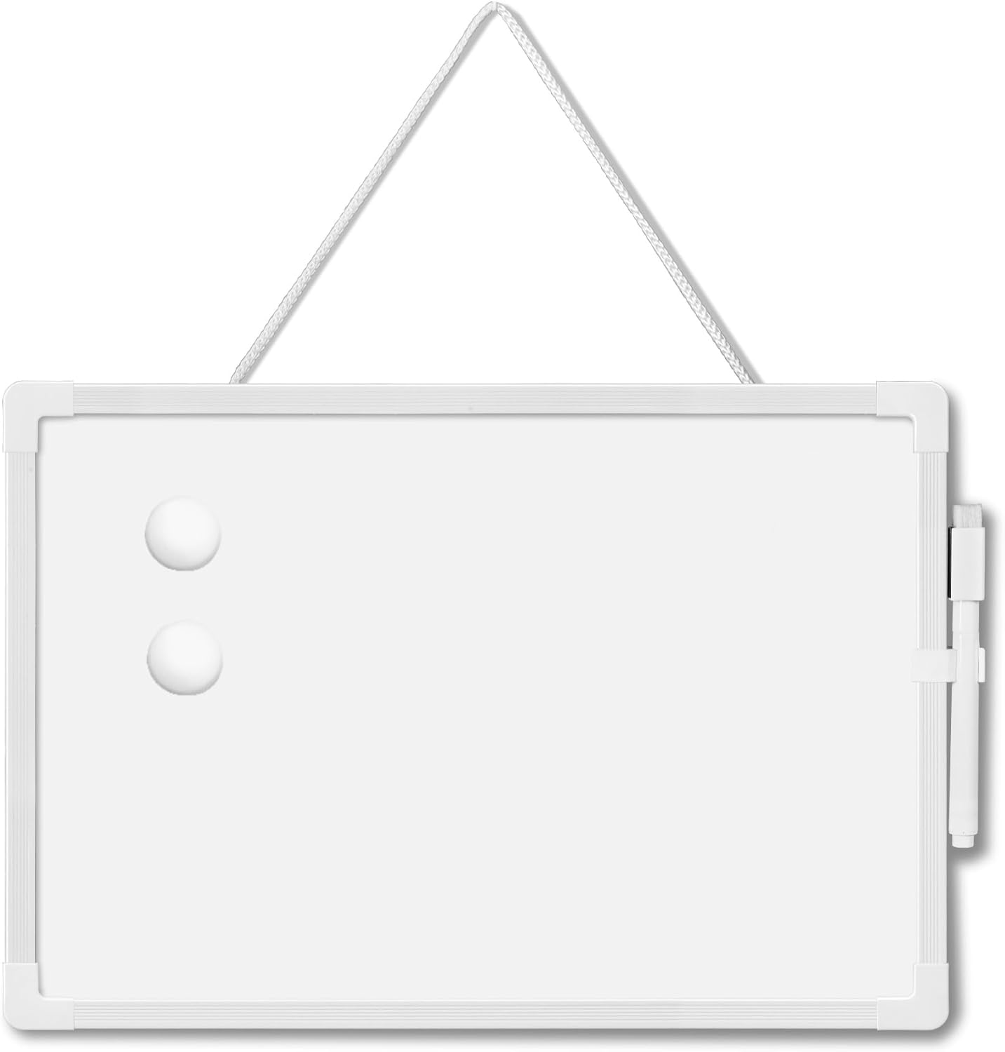 Double Sided Mini Dry Erase Board, 11" x 7" Hanging Whiteboard for Wall, Magnetic Small White Board with Marker (Built-in Eraser) for to-Do Lists, Home School Office