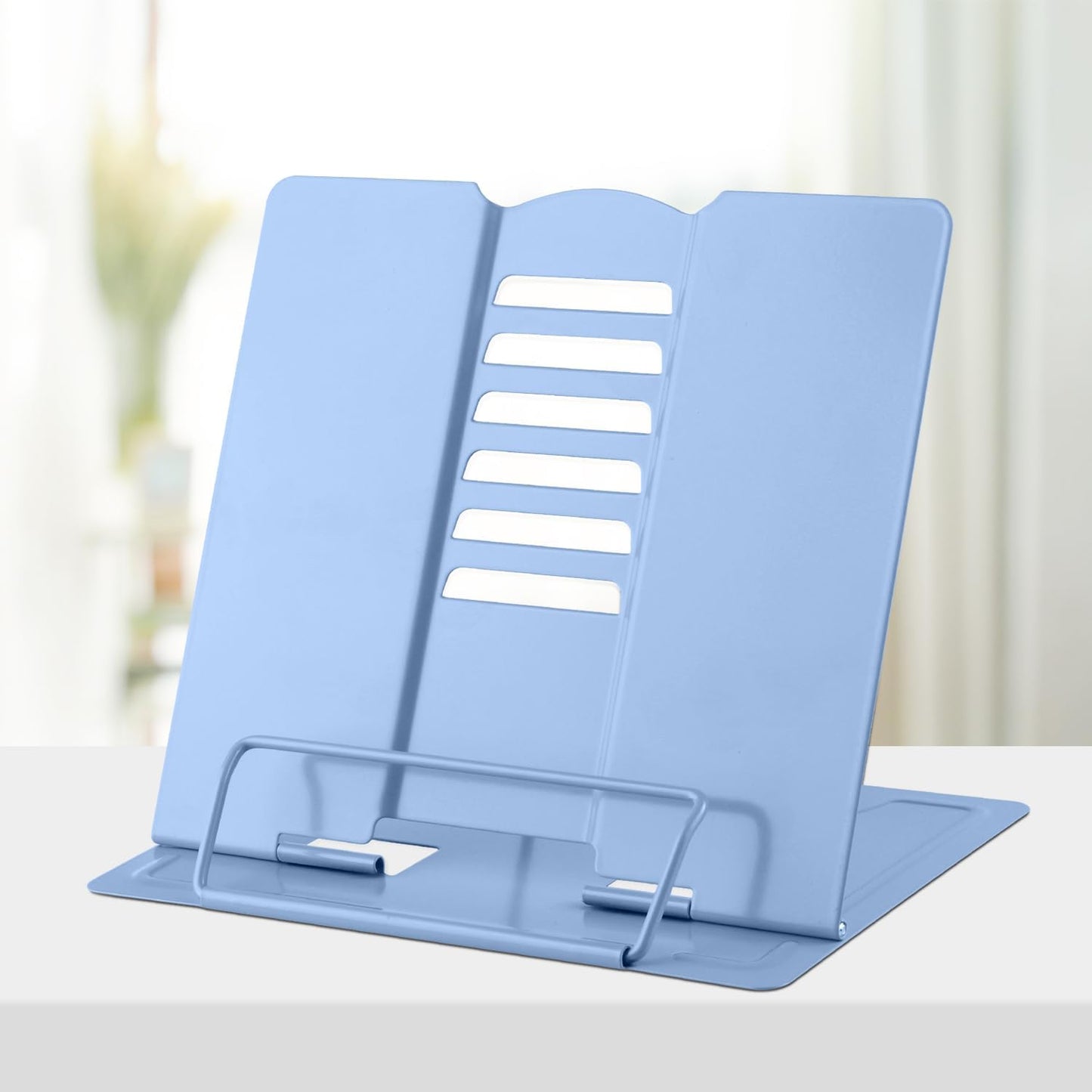 Honagu Book Stand Metal Desk Book Holder, Book Holders for Reading Hands Free, Adjustable Cookbook Documents Holder, Portable Bookstand for Music Books, Textbook, Recipe, Tablet, Ipad (Black)