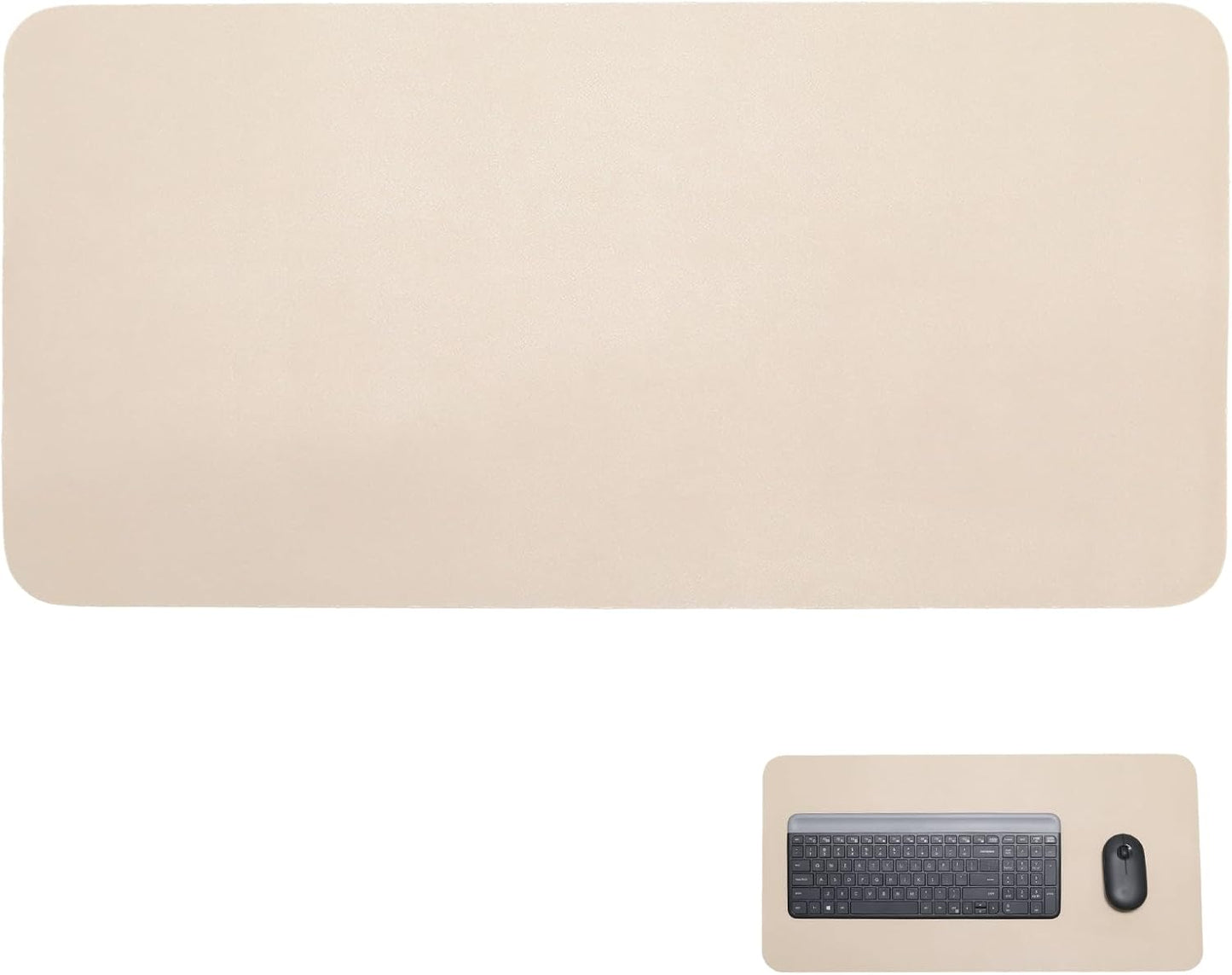 Double-Sided Keyboard Mouse Pad, 31.5"x15.7" PU Leather and Cork Desk Mat Large Overlocked-Edge Desk Pad with Matching Thread, Black