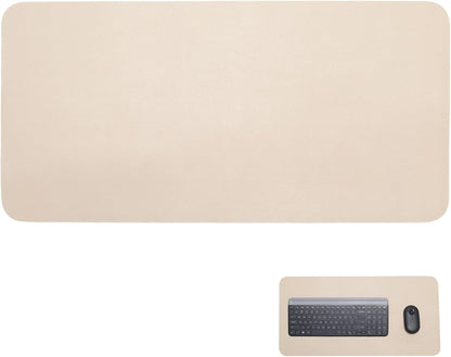 Double-Sided Keyboard Mouse Pad, 31.5"x15.7" PU Leather and Cork Desk Mat Large Overlocked-Edge Desk Pad with Matching Thread, Black