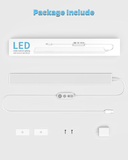 ASOKO LED Under Cabinet Lighting USB Plug-in, Dimmable, 3 Color Temperature, 14.5 in, Under Counter Lights for Kitchen,Shelf,Cupboard, Under Desk Monitor Light Bar (Sliver, 14.5 inch-2 Pack)