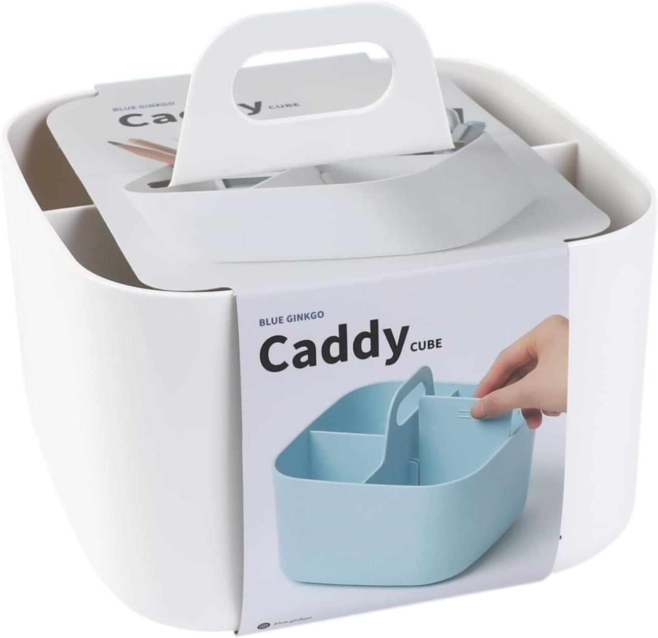 BLUE GINKGO Stackable Organizer Caddy – Korean-Made Portable Tote for Bathroom, Office, Crafts, or School Supplies (Rectangle, White)