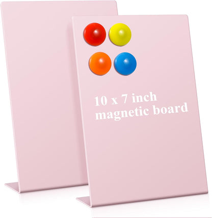 Shimeyao 2 Pcs Pink Magnetic Bulletin Board for Tabletops with 8 Magnets 10x7 Inch Memo Display Easel Stand for Home Office School Kitchen Table Supplies (Arched)