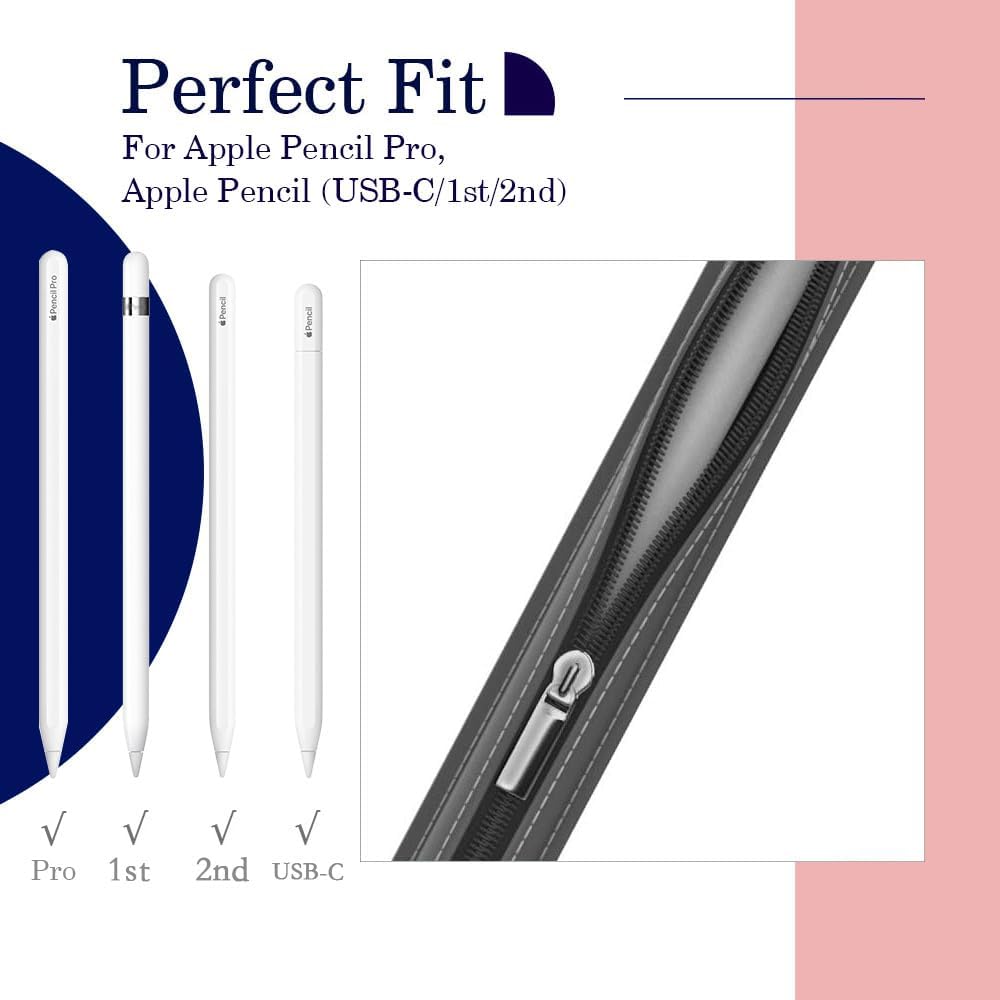 MoKo Pencil Case Fit Apple Pencil Pro, iPencil (USB-C), Apple Pencil 1st/2nd Generation, Stylus Pencil Sleeve PU Leather Zipper Pouch with Elastic Band for 9.7"-12.9" Tablet, Space Gray