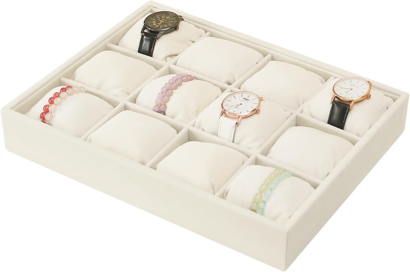 Coward Sunglass Organizer, Beige Velvet Glasses Trays - Eyeglasses Watches Jewelry Display - Men Women (8 Grids)