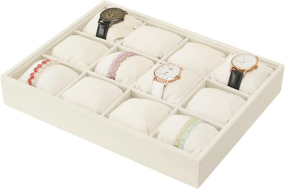 Coward Sunglass Organizer, Beige Velvet Glasses Trays - Eyeglasses Watches Jewelry Display - Men Women (8 Grids)