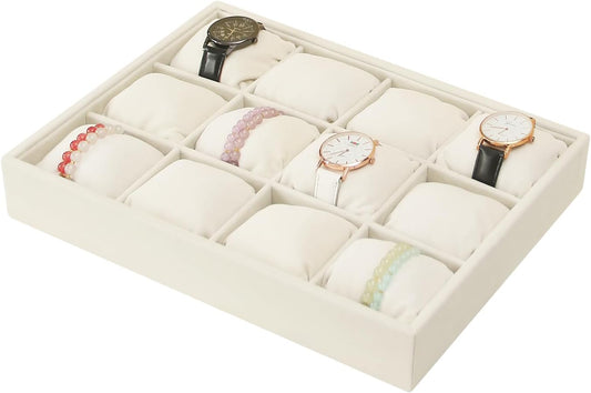 Coward Sunglass Organizer, Beige Velvet Glasses Trays - Eyeglasses Watches Jewelry Display - Men Women (8 Grids)